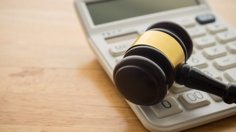 Judge's gavel and calculator