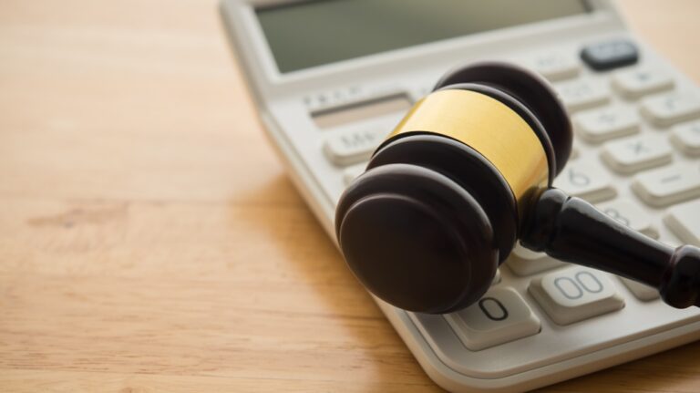 Calculator and judge's gavel