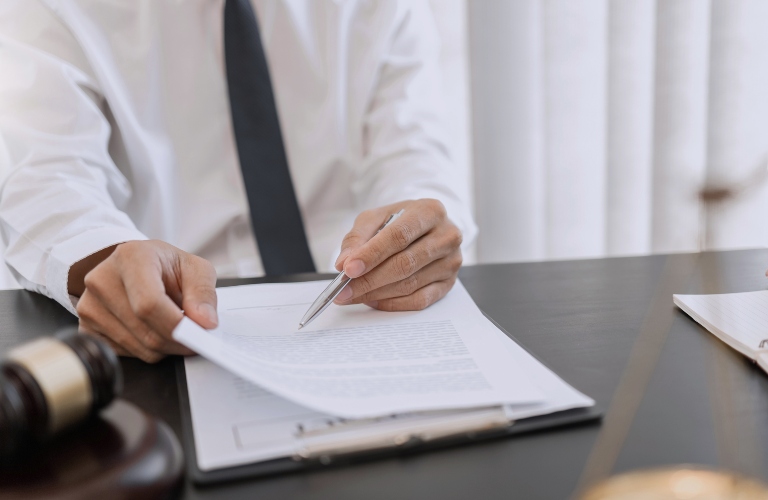 Lawyer is reviewing documents
